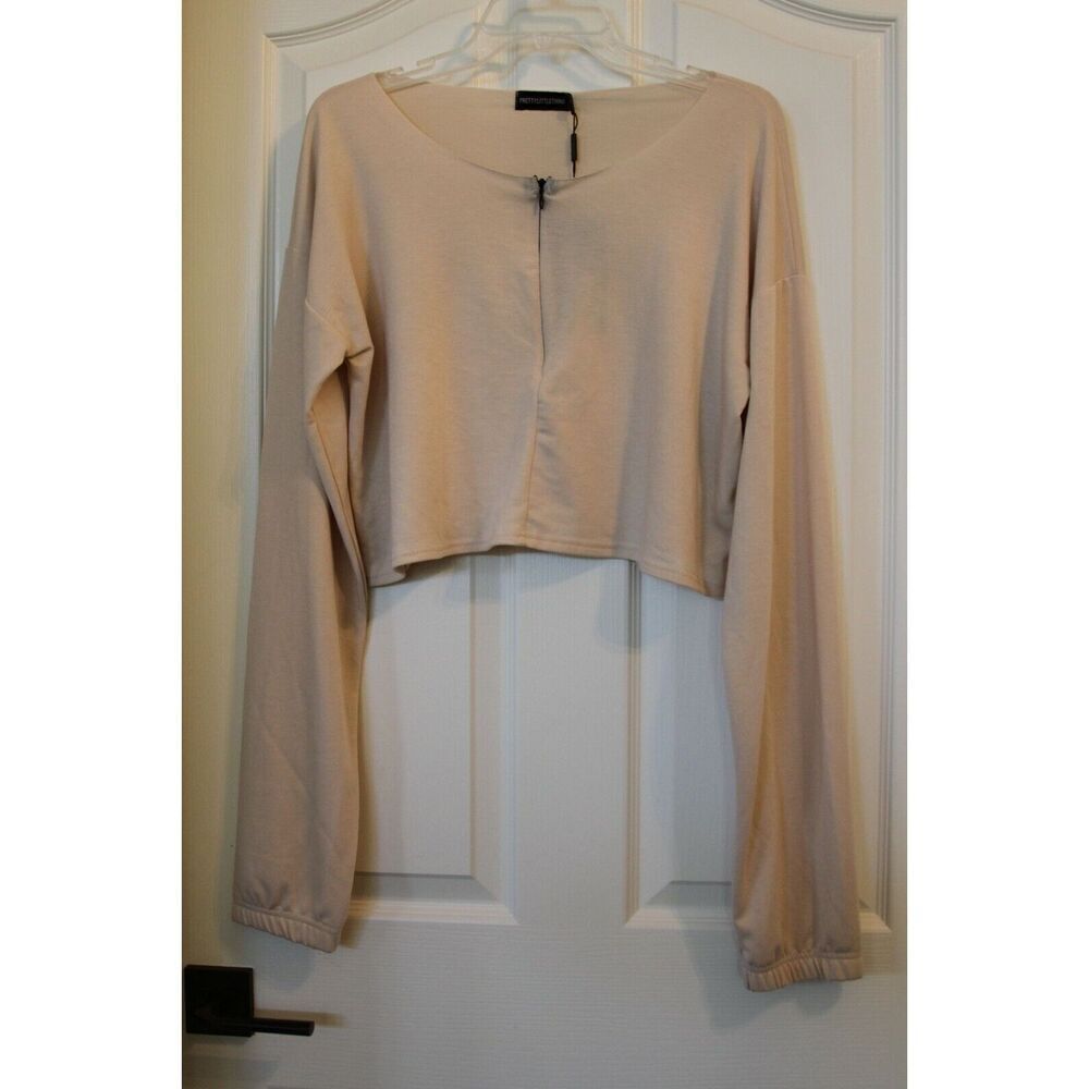 Pretty Little Thing Sweater 10 Cropped Long Sleeve Ivory US 10 New